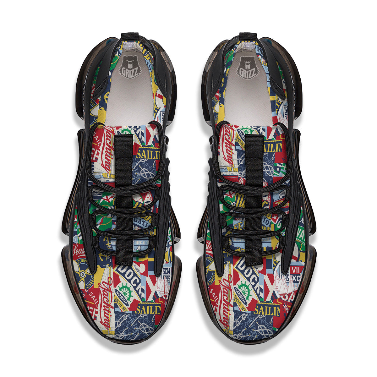 Patchwork Vintage Nautical Print Pattern Black Gym Shoes-grizzshop