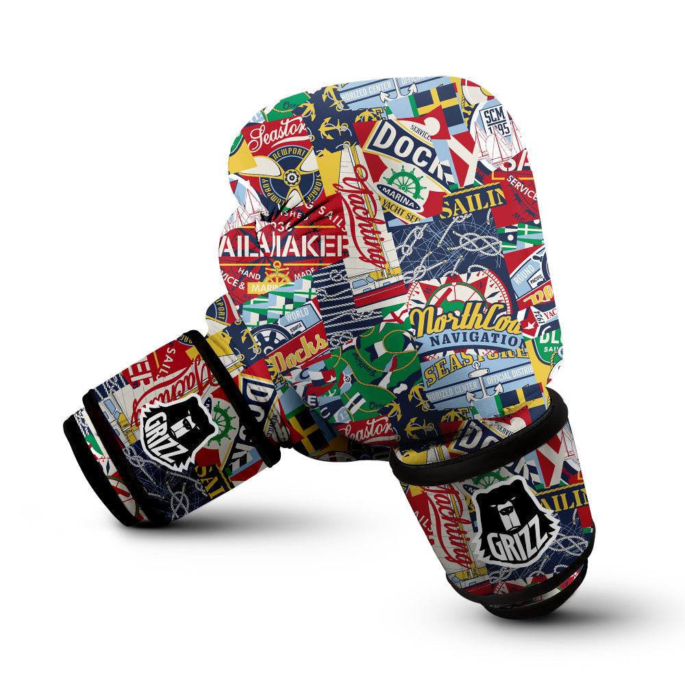 Patchwork Vintage Nautical Print Pattern Boxing Gloves-grizzshop