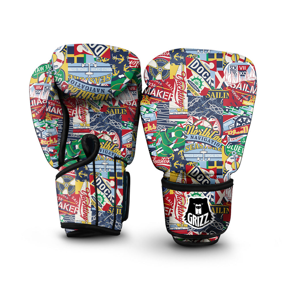 Patchwork Vintage Nautical Print Pattern Boxing Gloves-grizzshop