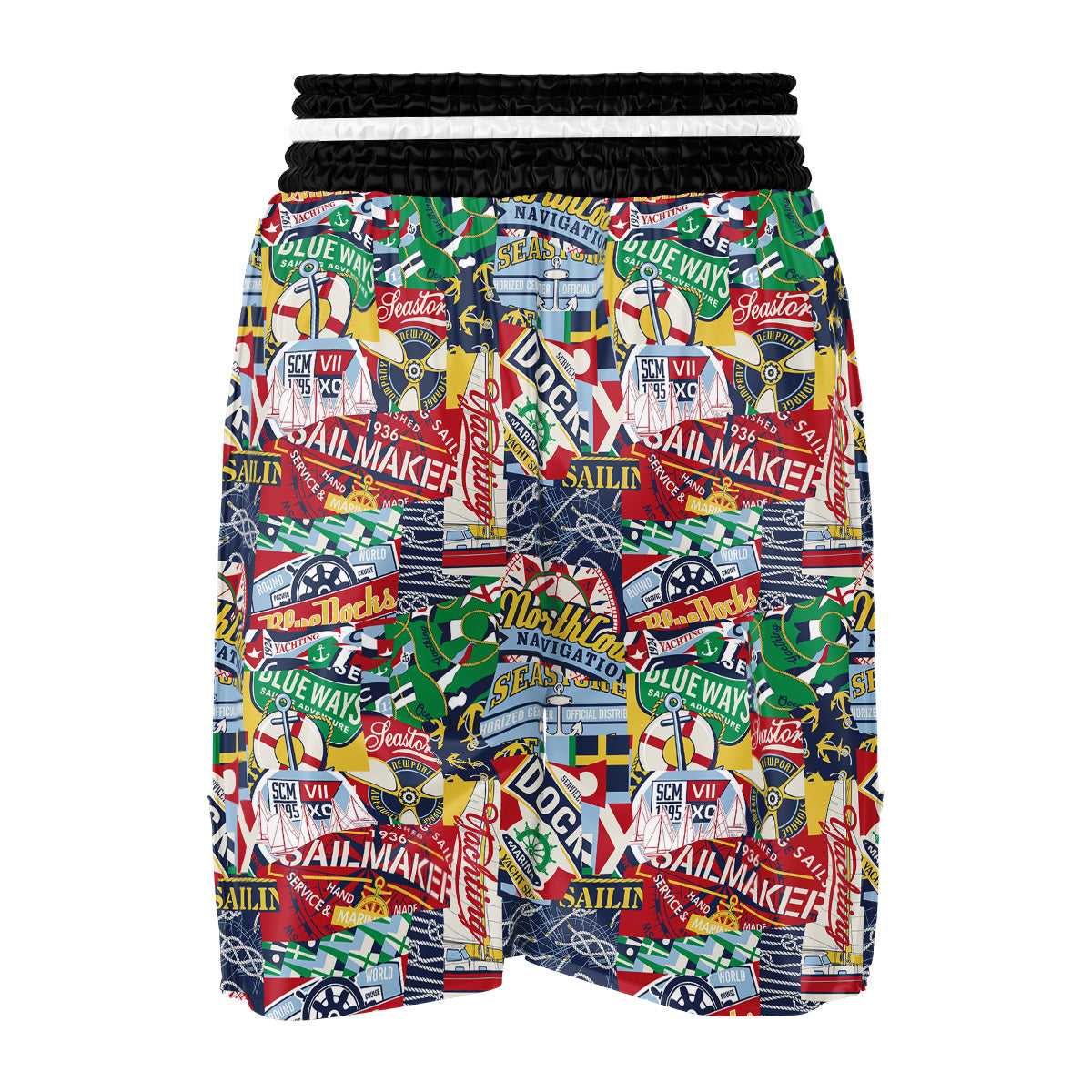 Patchwork Vintage Nautical Print Pattern Boxing Shorts-grizzshop