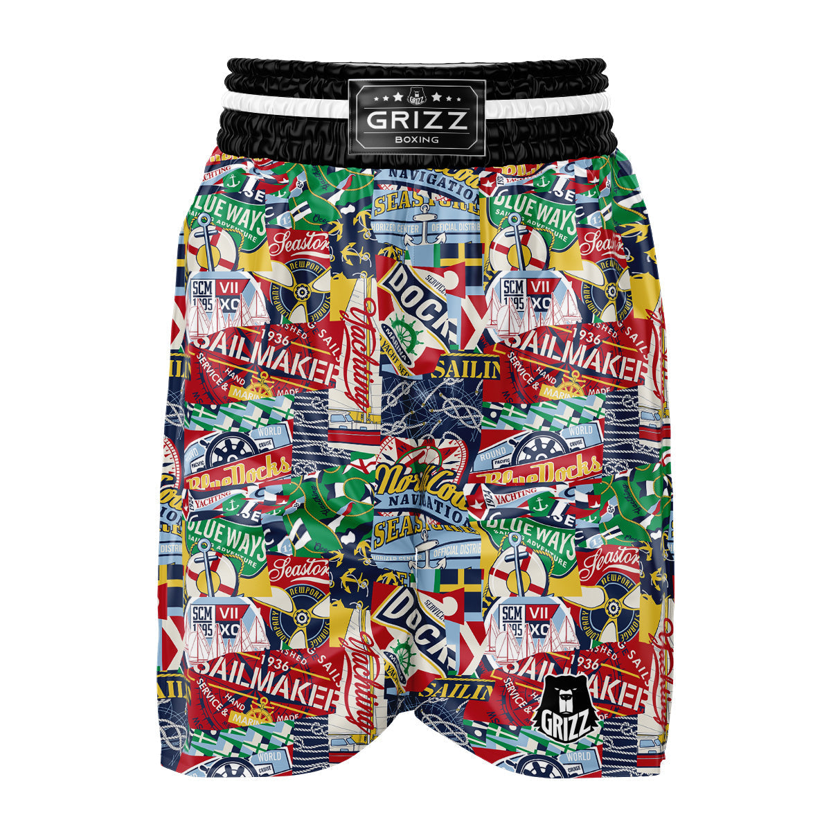 Patchwork Vintage Nautical Print Pattern Boxing Shorts-grizzshop