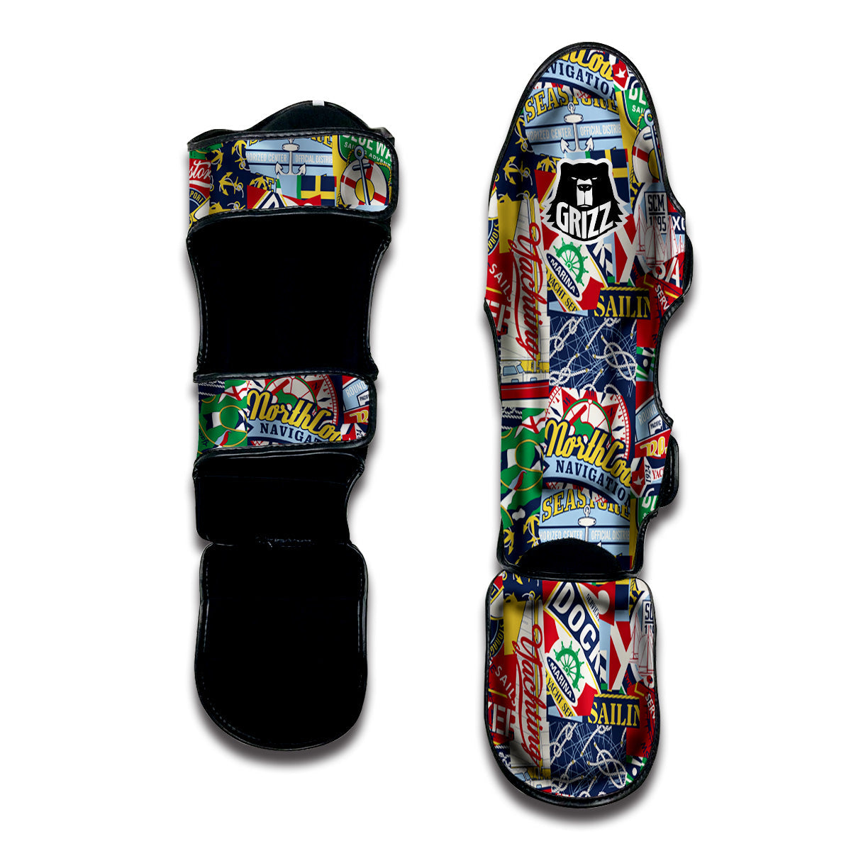 Patchwork Vintage Nautical Print Pattern Muay Thai Shin Guards-grizzshop