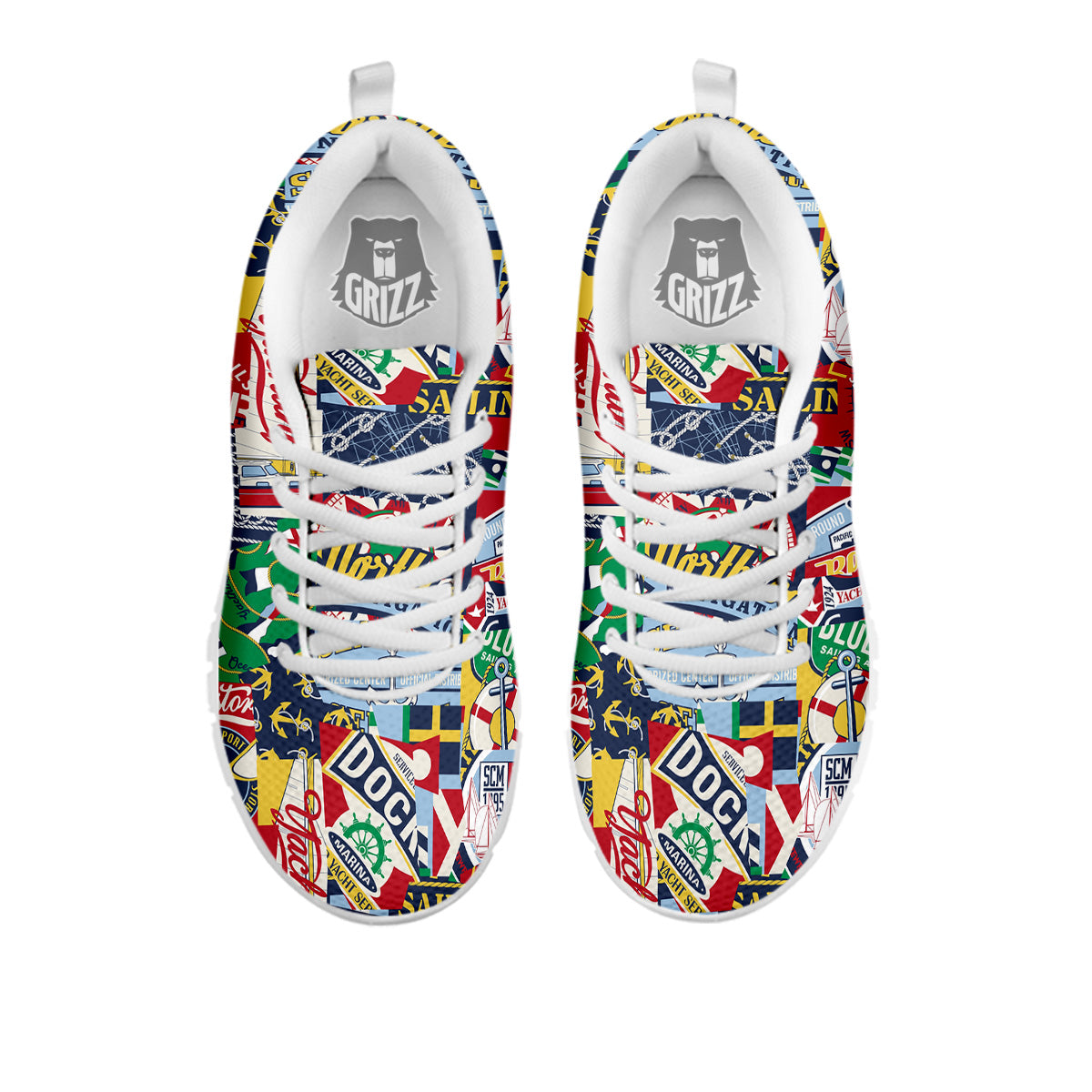 Patchwork Vintage Nautical Print Pattern White Sneaker-grizzshop