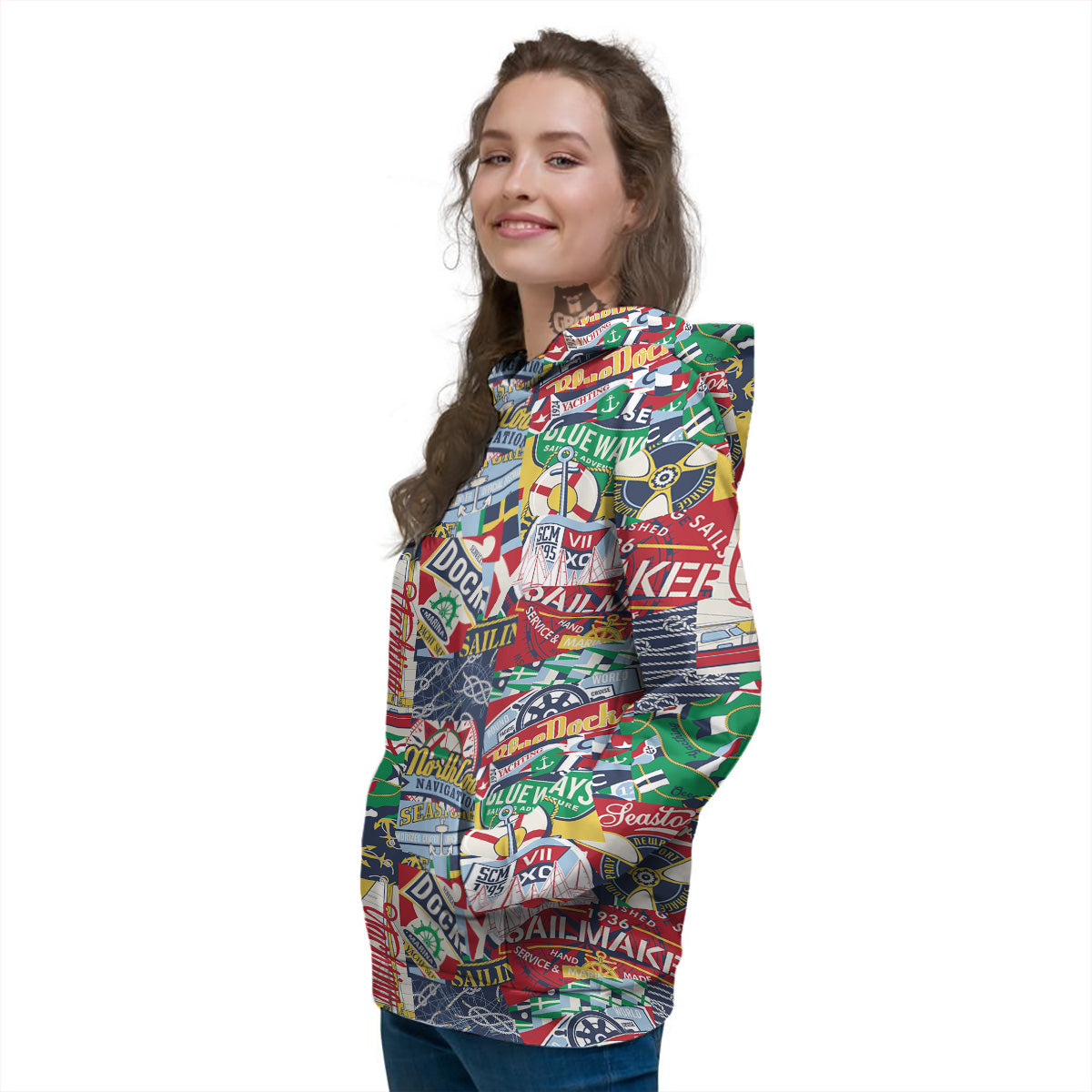 Patchwork Vintage Nautical Print Pattern Women's Hoodie-grizzshop