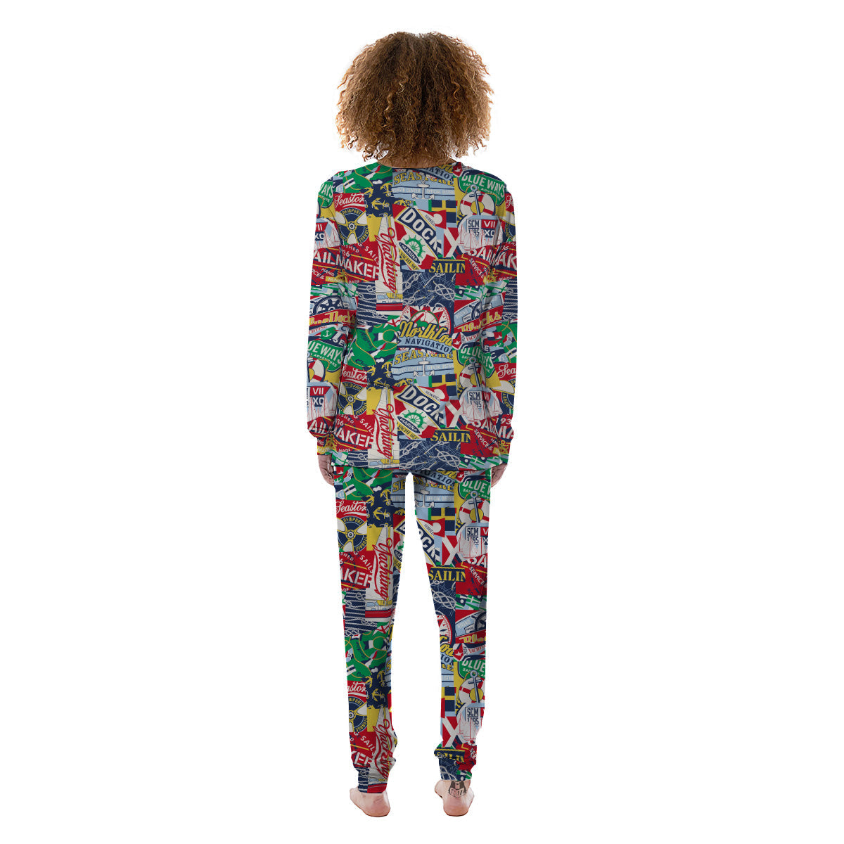 Patchwork Vintage Nautical Print Pattern Women's Pajamas-grizzshop