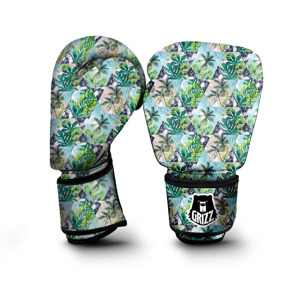 Patchwork Watercolor Tropical Leaves Print Pattern Boxing Gloves-grizzshop
