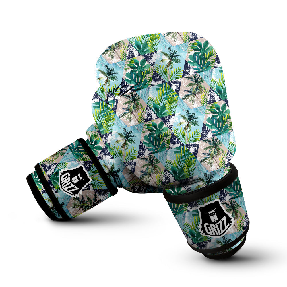 Patchwork Watercolor Tropical Leaves Print Pattern Boxing Gloves-grizzshop