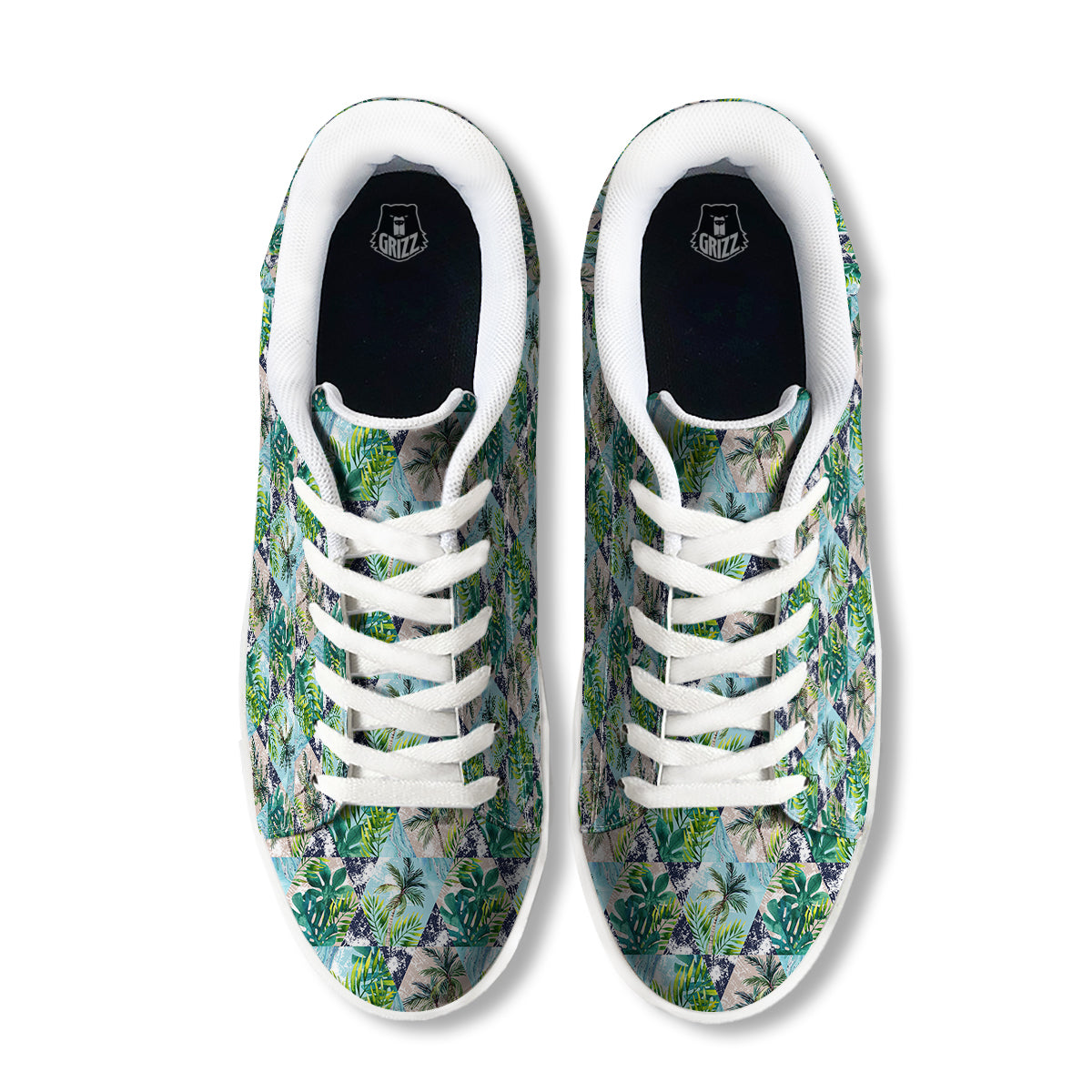 Patchwork Watercolor Tropical Leaves Print Pattern White Low Top Sneakers-grizzshop
