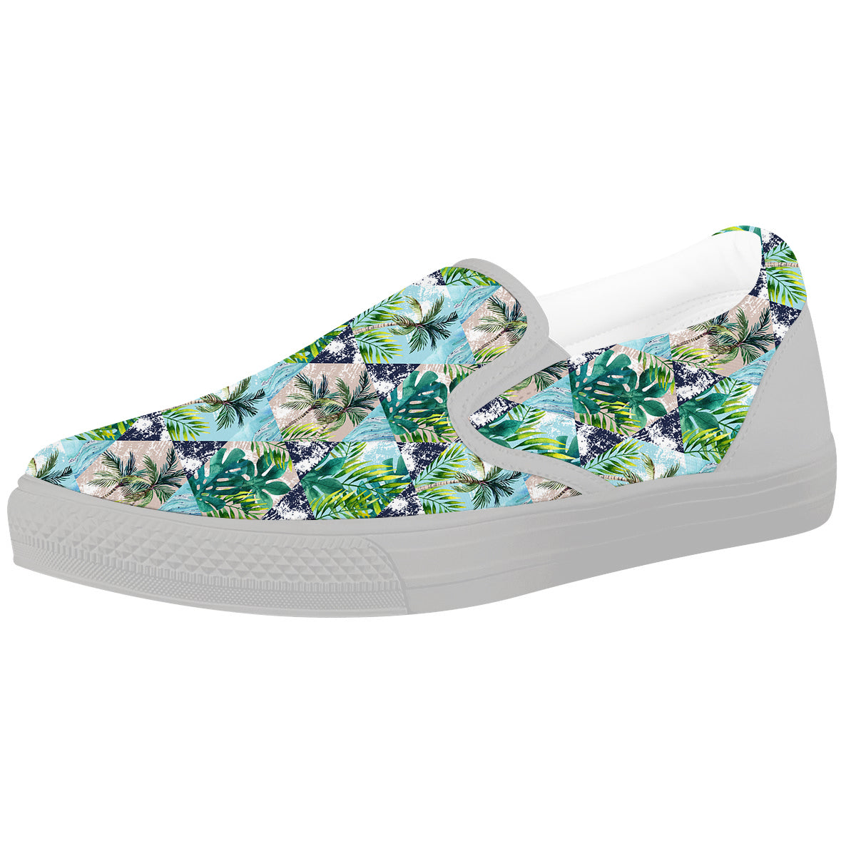 Patchwork Watercolor Tropical Leaves Print Pattern White Slip On Shoes-grizzshop