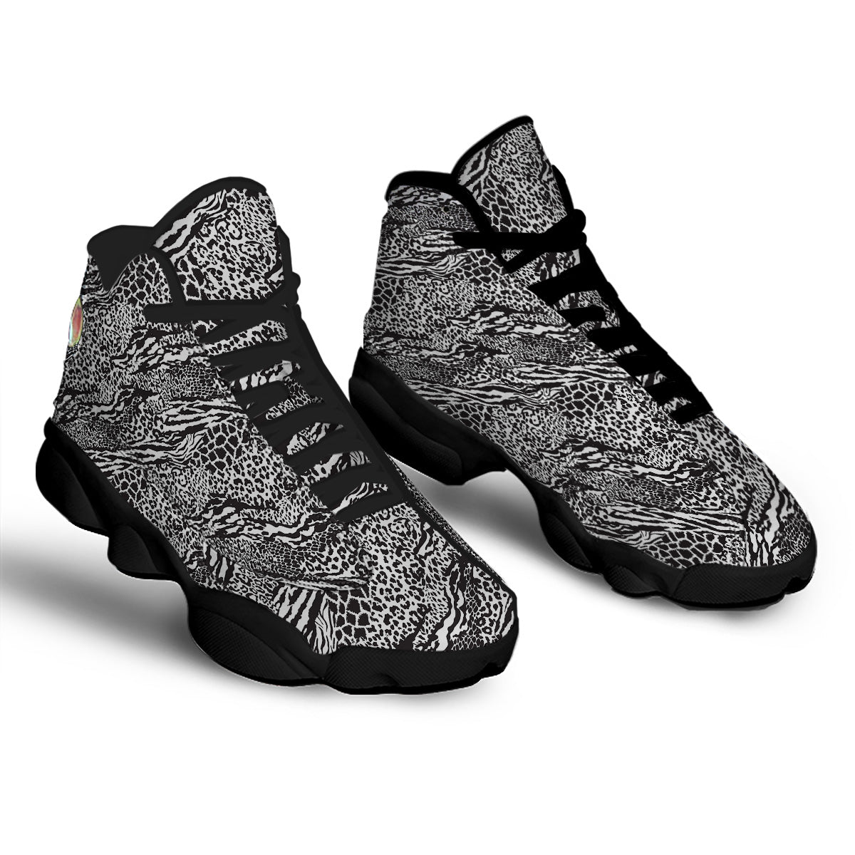 Patchwork White Black Animal Skins Print Pattern Black Basketball Shoes-grizzshop