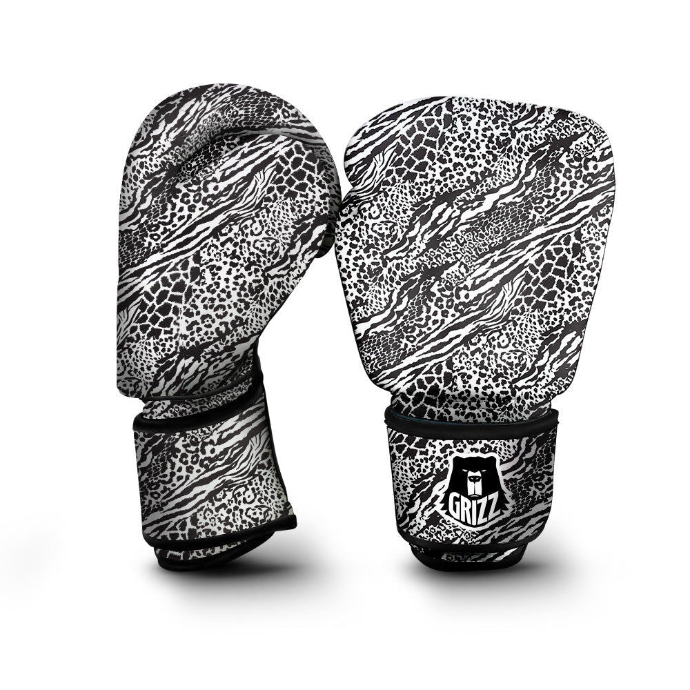 Patchwork White Black Animal Skins Print Pattern Boxing Gloves-grizzshop