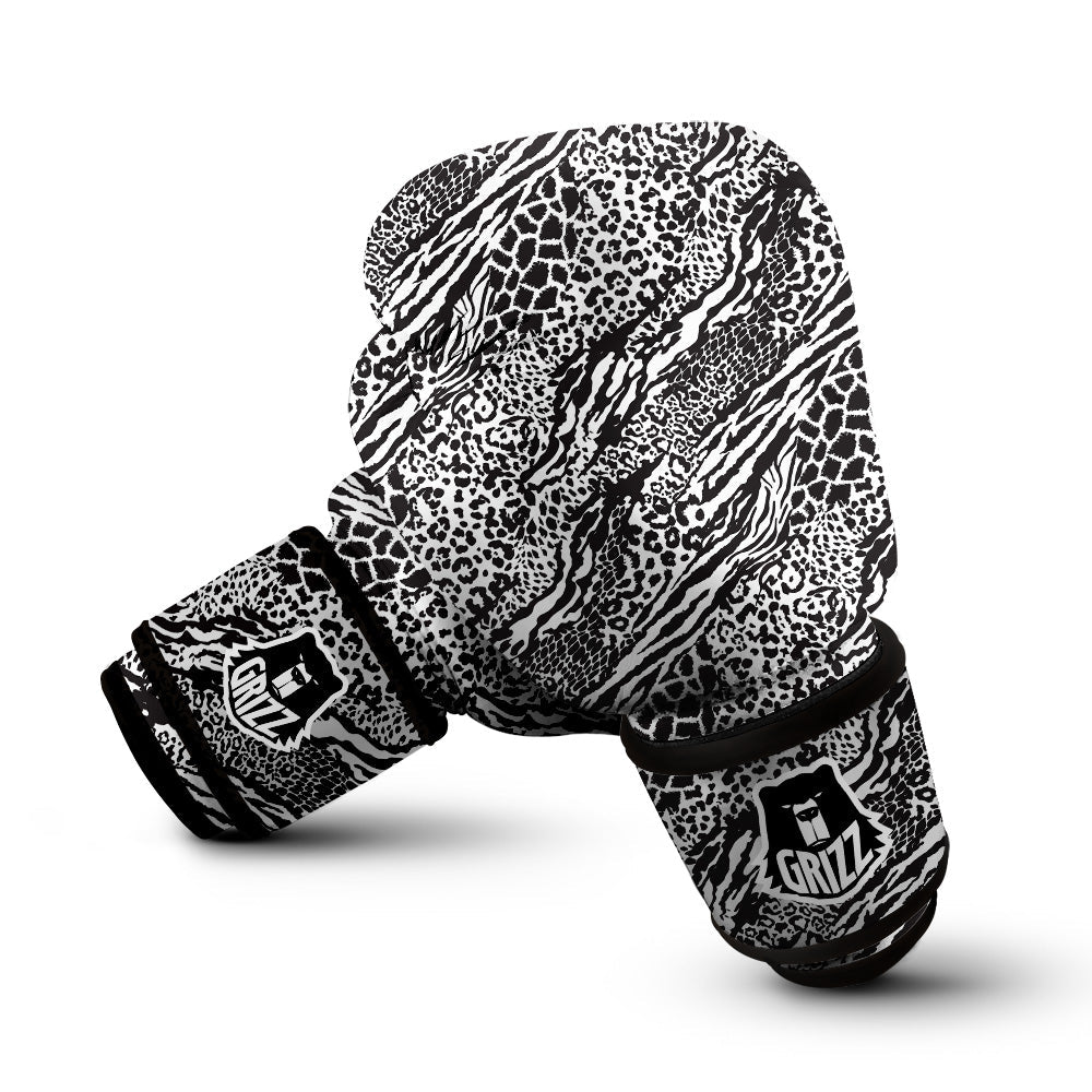 Patchwork White Black Animal Skins Print Pattern Boxing Gloves-grizzshop