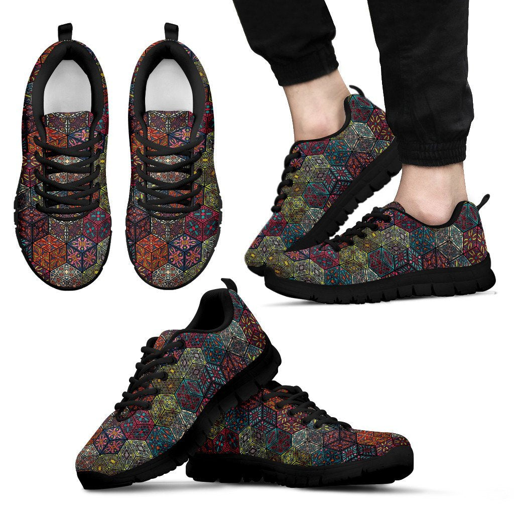 Patchwork Print Pattern Black Sneaker Shoes For Men Women-grizzshop