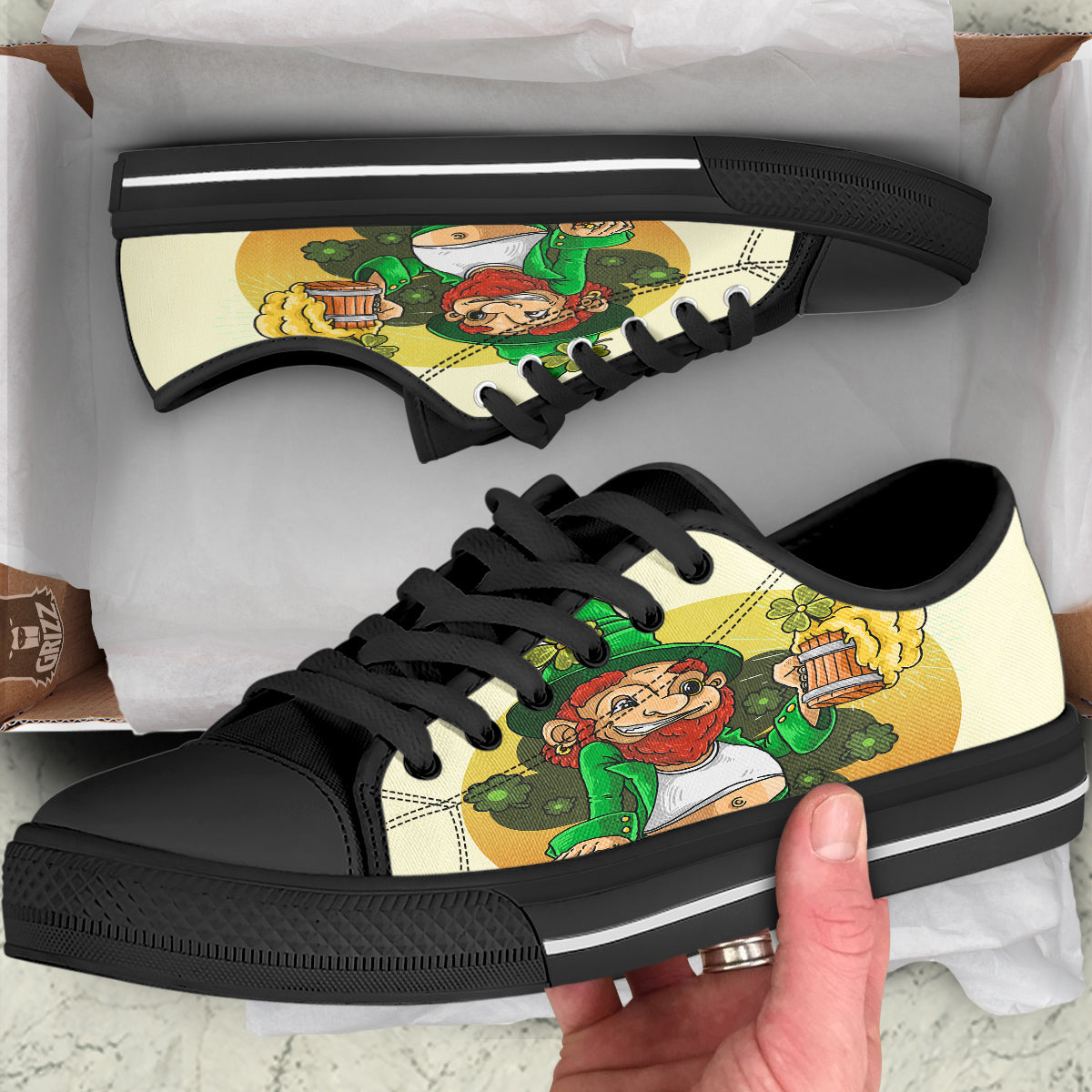 Patrick's Day Cute Shamrock Saint Print Black Low Top Shoes-grizzshop