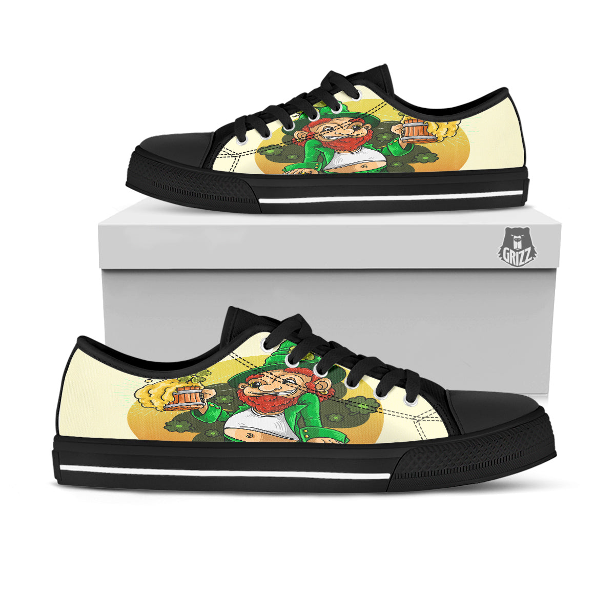 Patrick's Day Cute Shamrock Saint Print Black Low Top Shoes-grizzshop