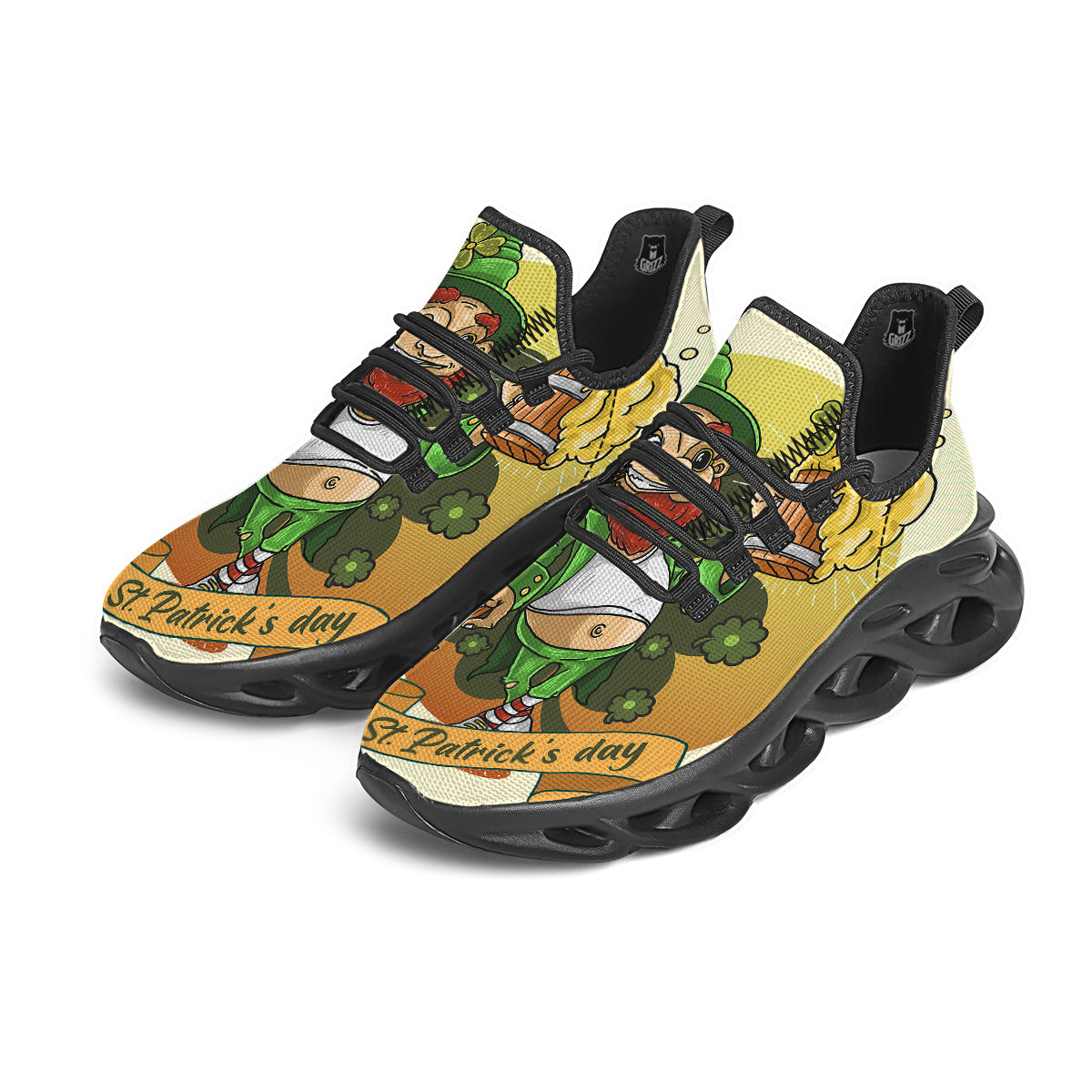 Patrick's Day Cute Shamrock Saint Print Black Running Shoes-grizzshop