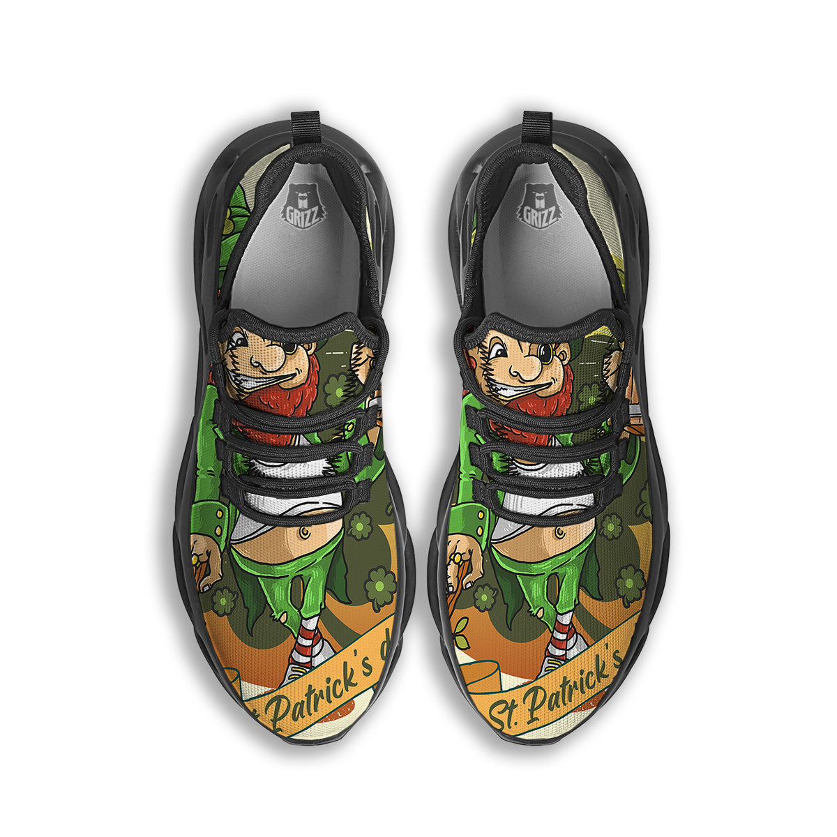 Patrick's Day Cute Shamrock Saint Print Black Running Shoes-grizzshop