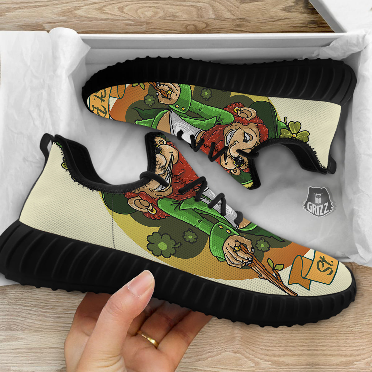 Patrick's Day Cute Shamrock Saint Print Black Walking Shoes-grizzshop