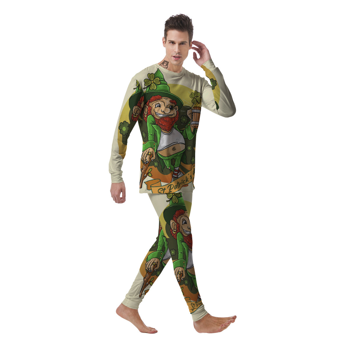 Patrick's Day Cute Shamrock Saint Print Men's Pajamas-grizzshop