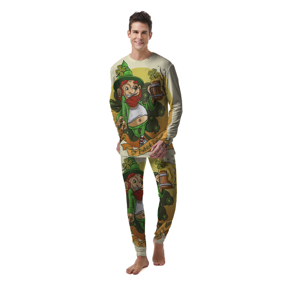 Patrick's Day Cute Shamrock Saint Print Men's Pajamas-grizzshop