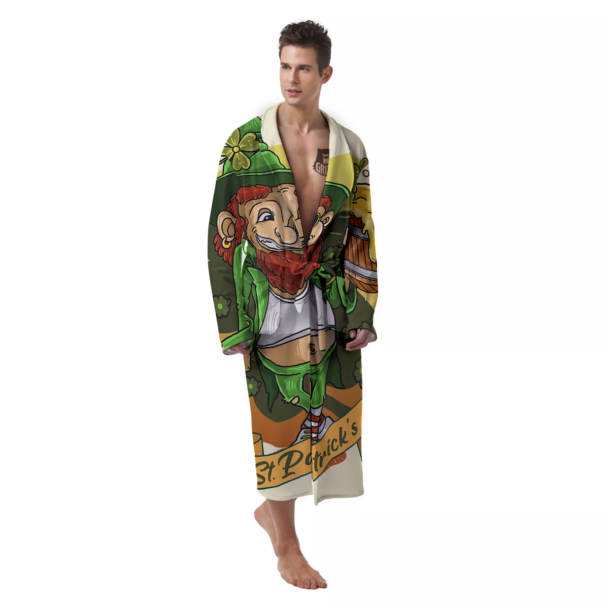 Patrick's Day Cute Shamrock Saint Print Men's Robe-grizzshop