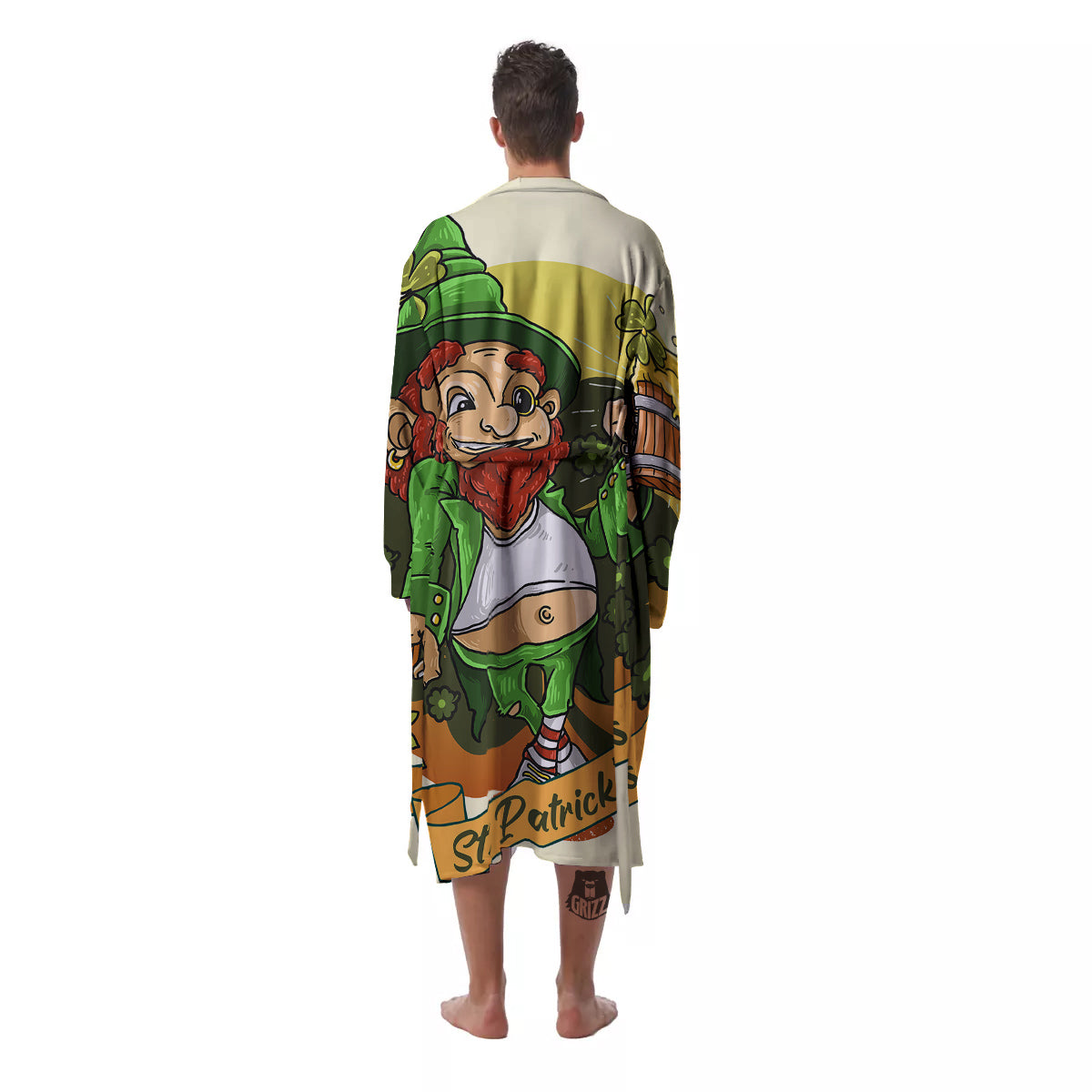 Patrick's Day Cute Shamrock Saint Print Men's Robe-grizzshop