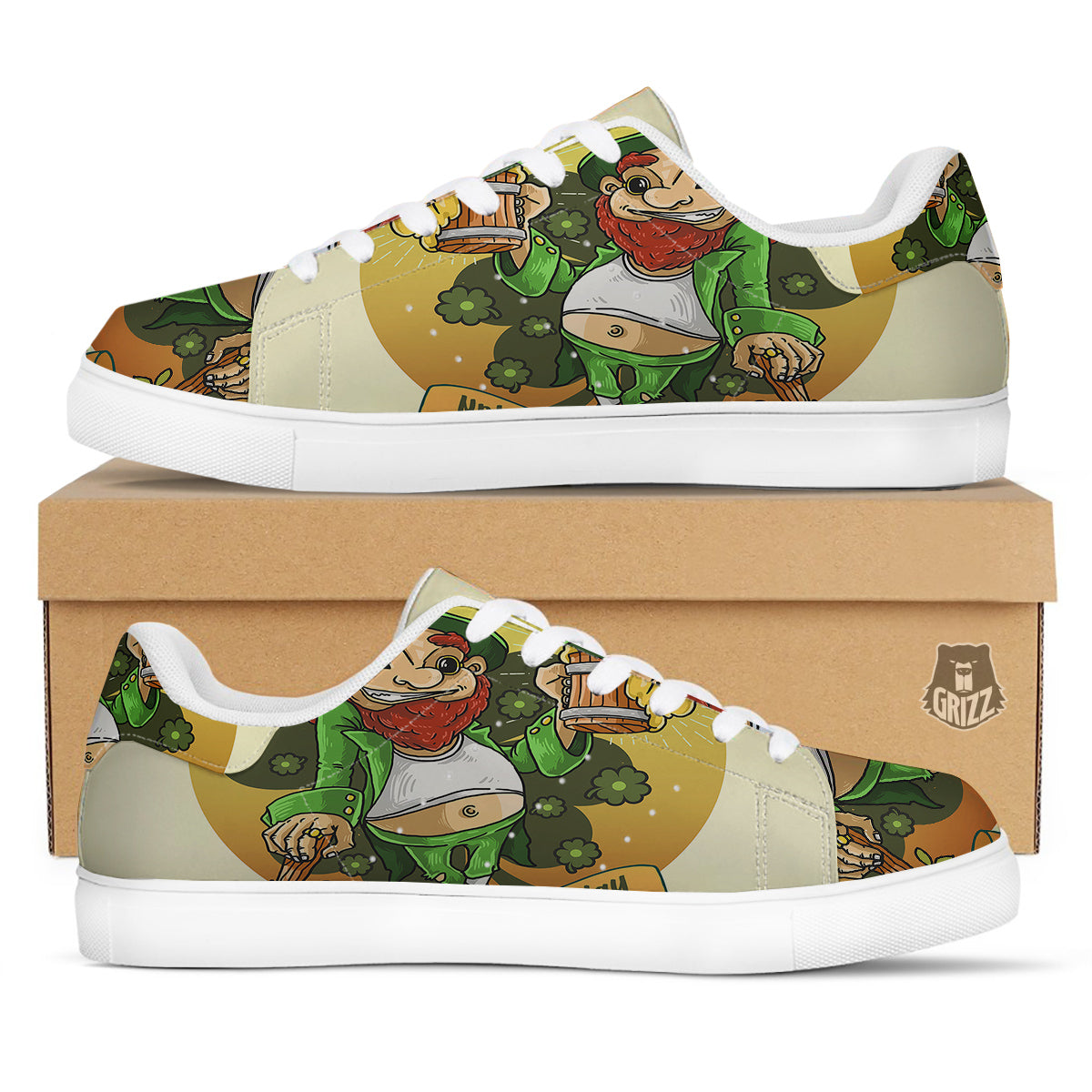 Patrick's Day Cute Shamrock Saint Print White Low Top Sneakers-grizzshop