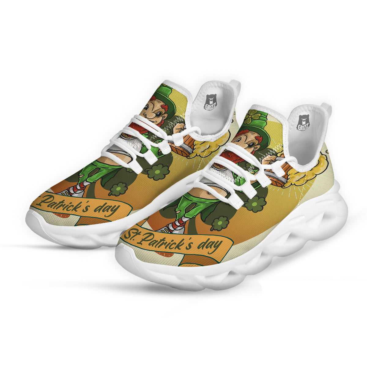 Patrick's Day Cute Shamrock Saint Print White Running Shoes-grizzshop