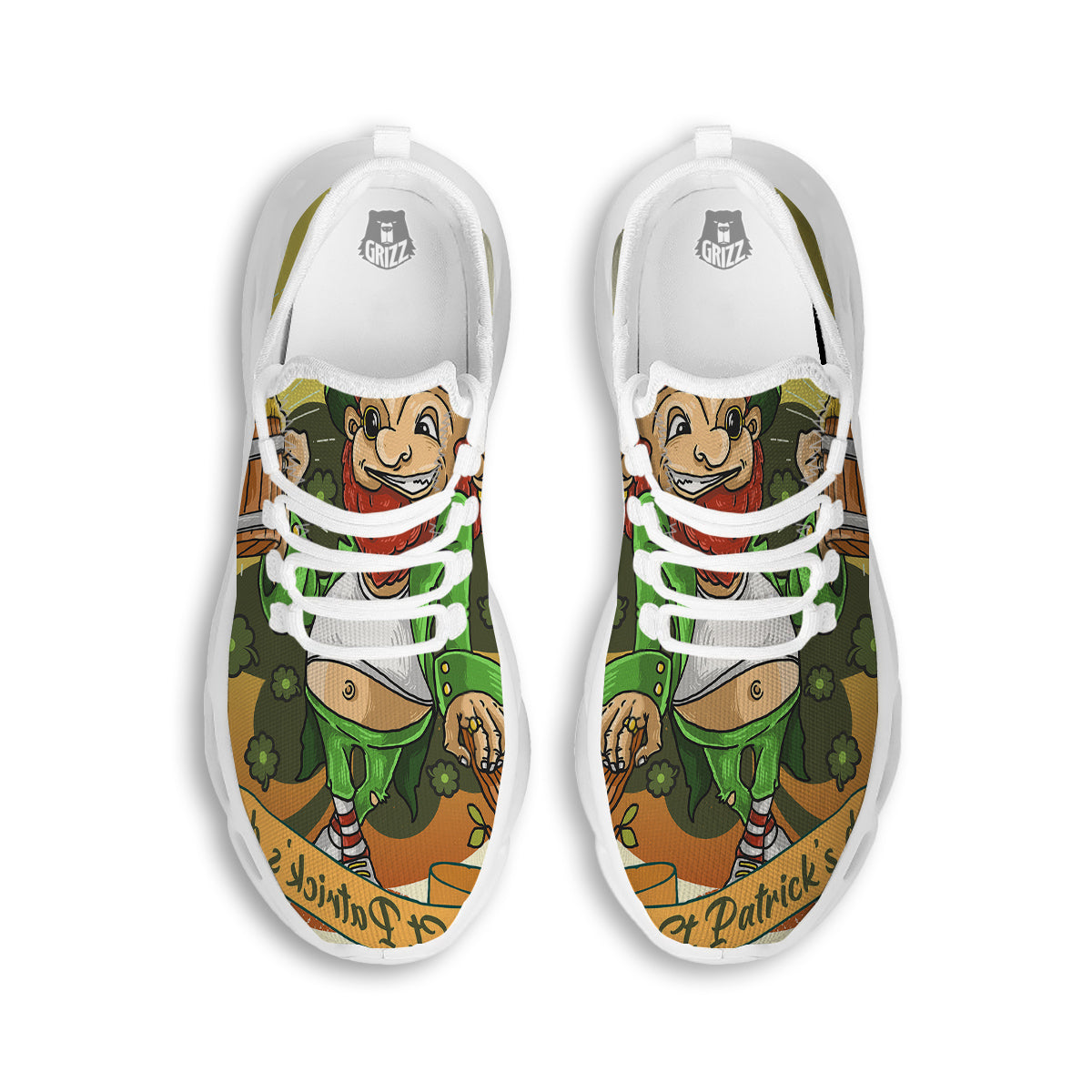 Patrick's Day Cute Shamrock Saint Print White Running Shoes-grizzshop