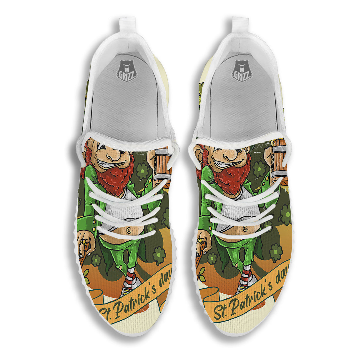 Patrick's Day Cute Shamrock Saint Print White Walking Shoes-grizzshop