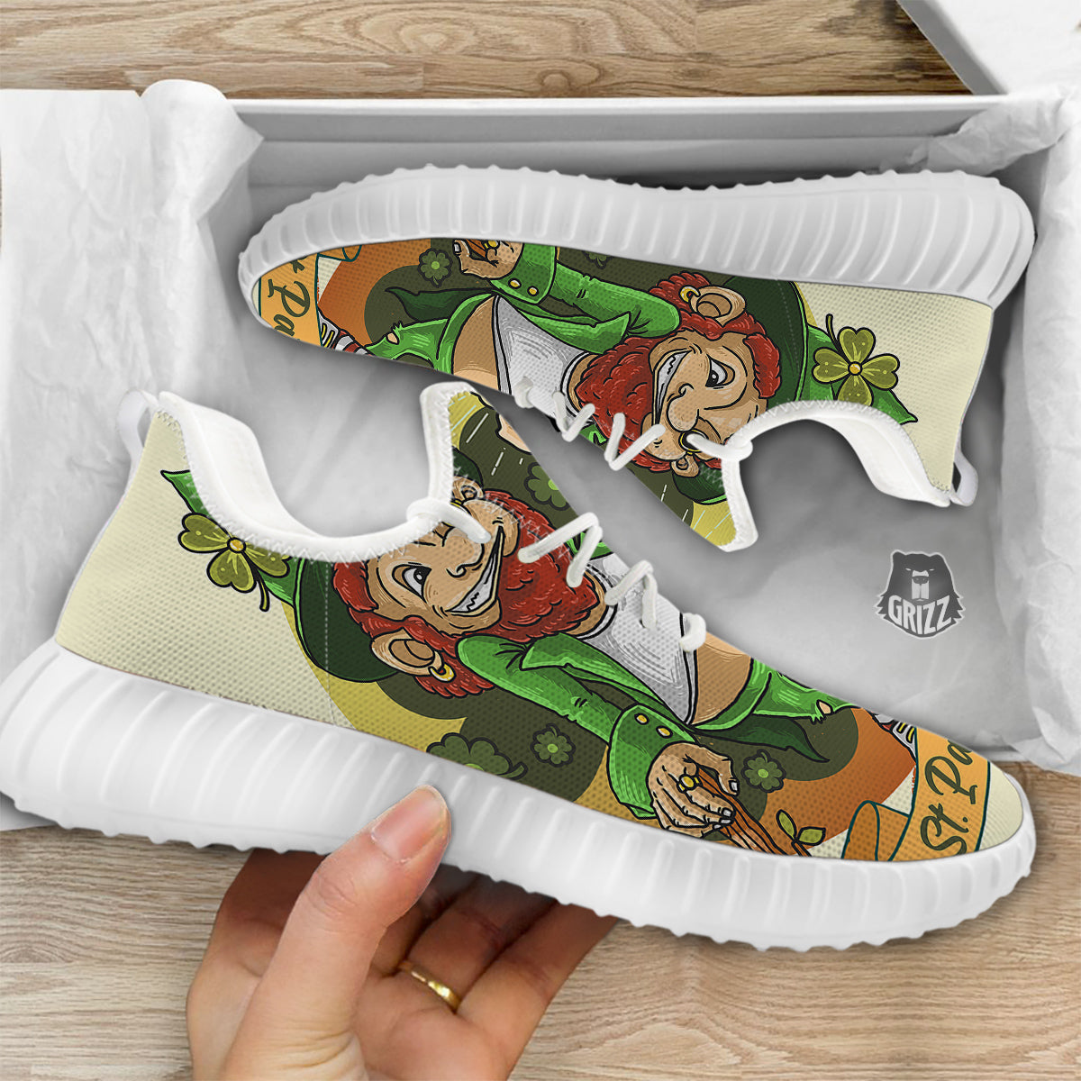 Patrick's Day Cute Shamrock Saint Print White Walking Shoes-grizzshop