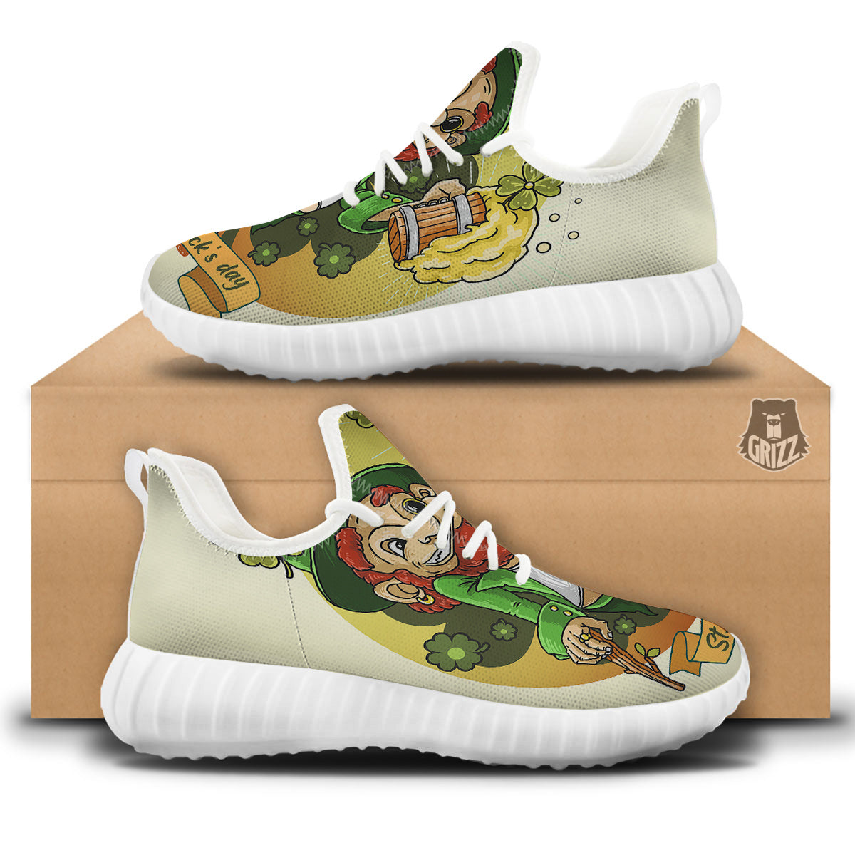 Patrick's Day Cute Shamrock Saint Print White Walking Shoes-grizzshop