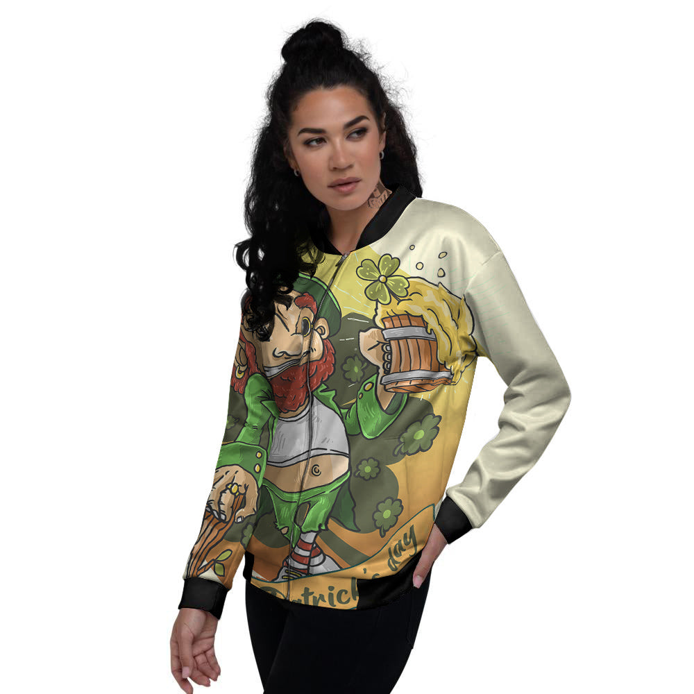 Patrick's Day Cute Shamrock Saint Print Women's Bomber Jacket-grizzshop