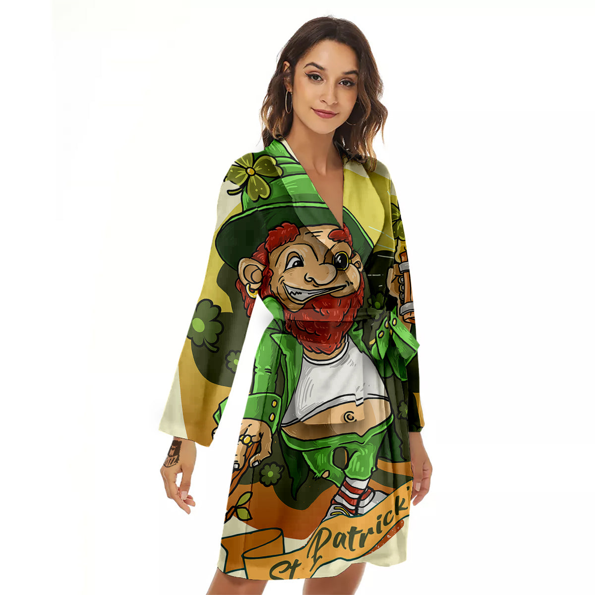 Patrick's Day Cute Shamrock Saint Print Women's Robe-grizzshop