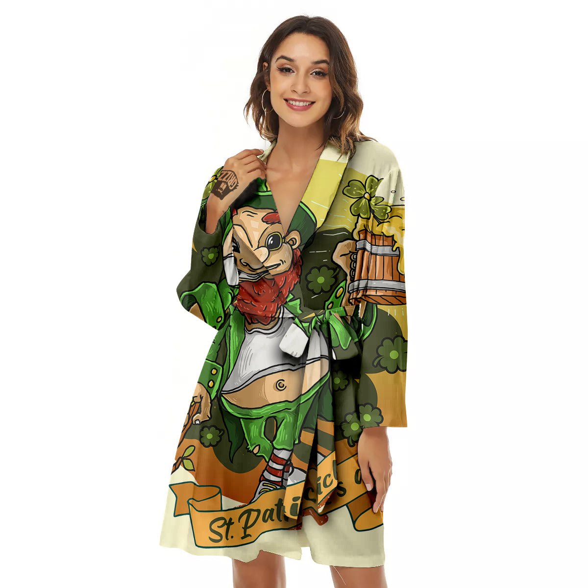 Patrick's Day Cute Shamrock Saint Print Women's Robe-grizzshop