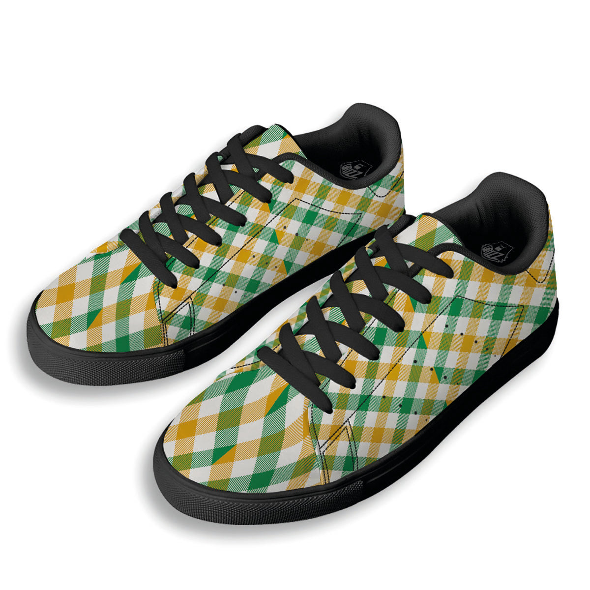 Patrick's Day Irish Plaid Print Black Low Top Sneakers-grizzshop