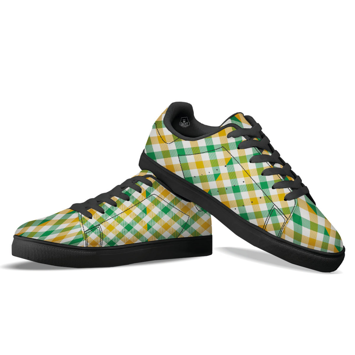 Patrick's Day Irish Plaid Print Black Low Top Sneakers-grizzshop