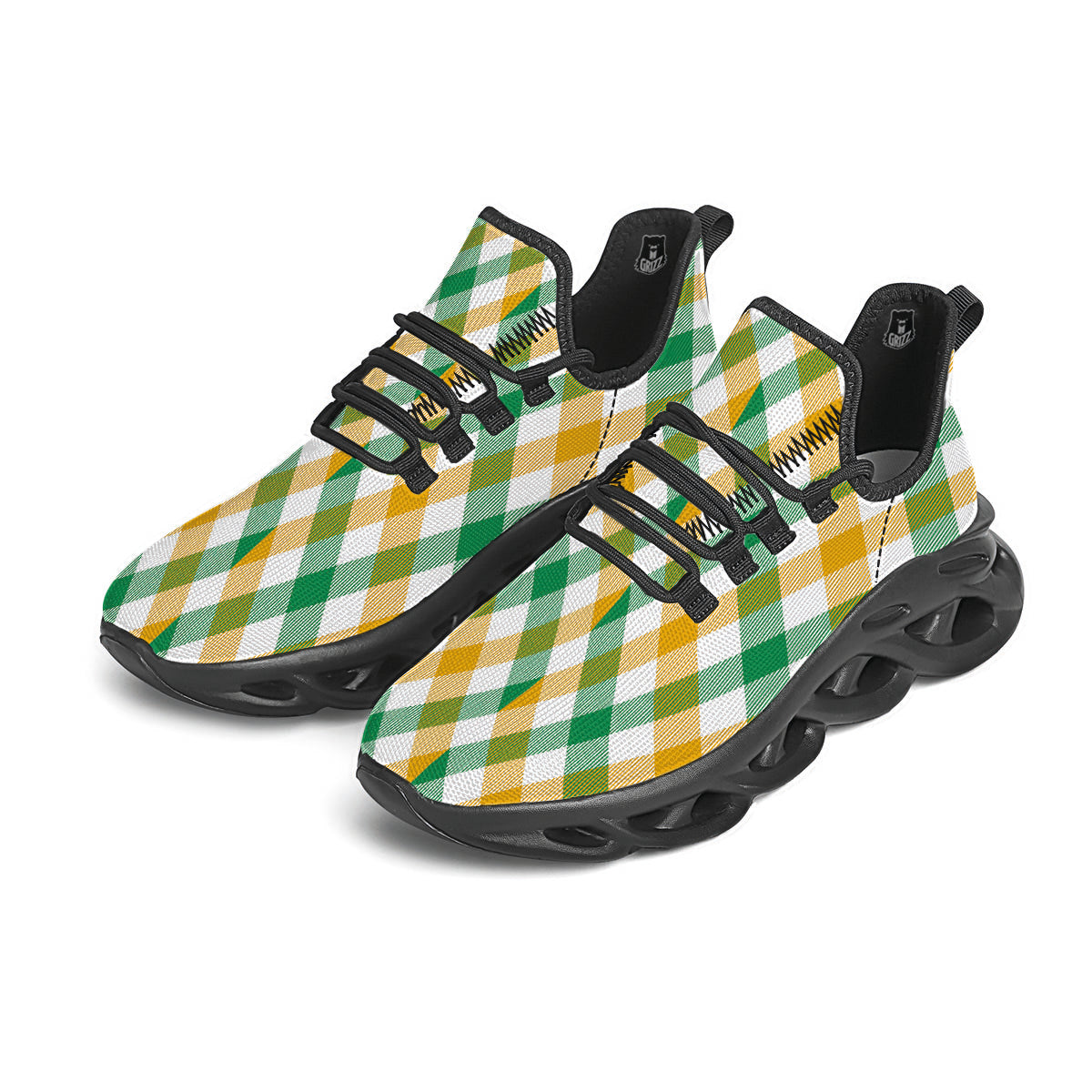 Patrick's Day Irish Plaid Print Black Running Shoes-grizzshop