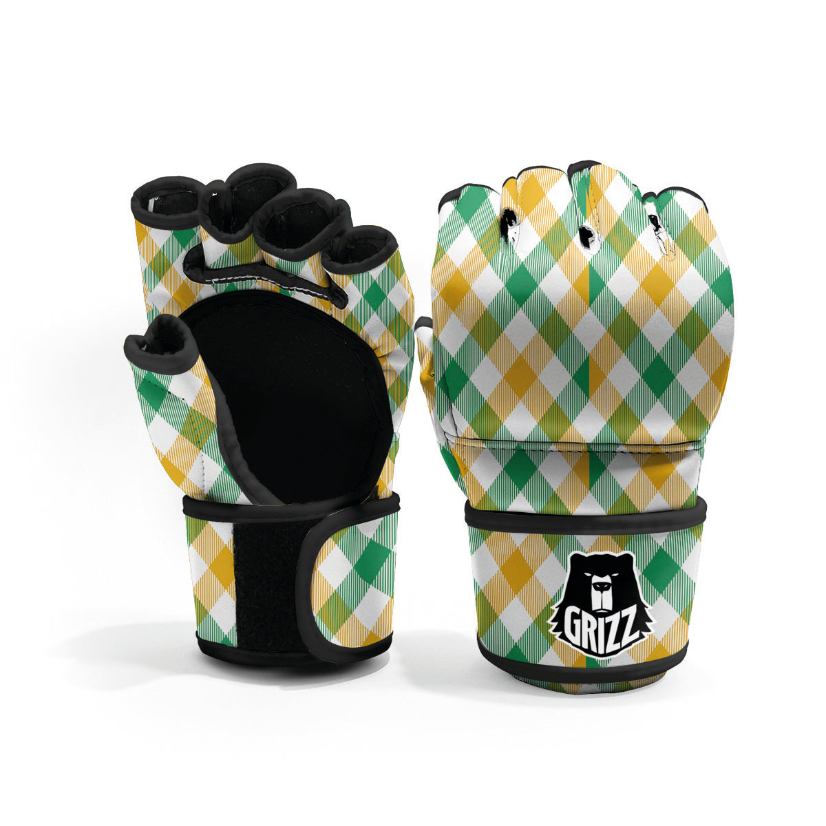 Patrick's Day Irish Plaid Print MMA Gloves-grizzshop