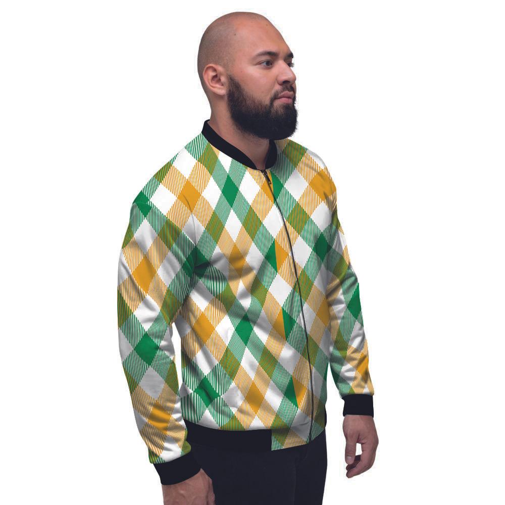 Patrick's Day Irish Plaid Print Men's Bomber Jacket-grizzshop