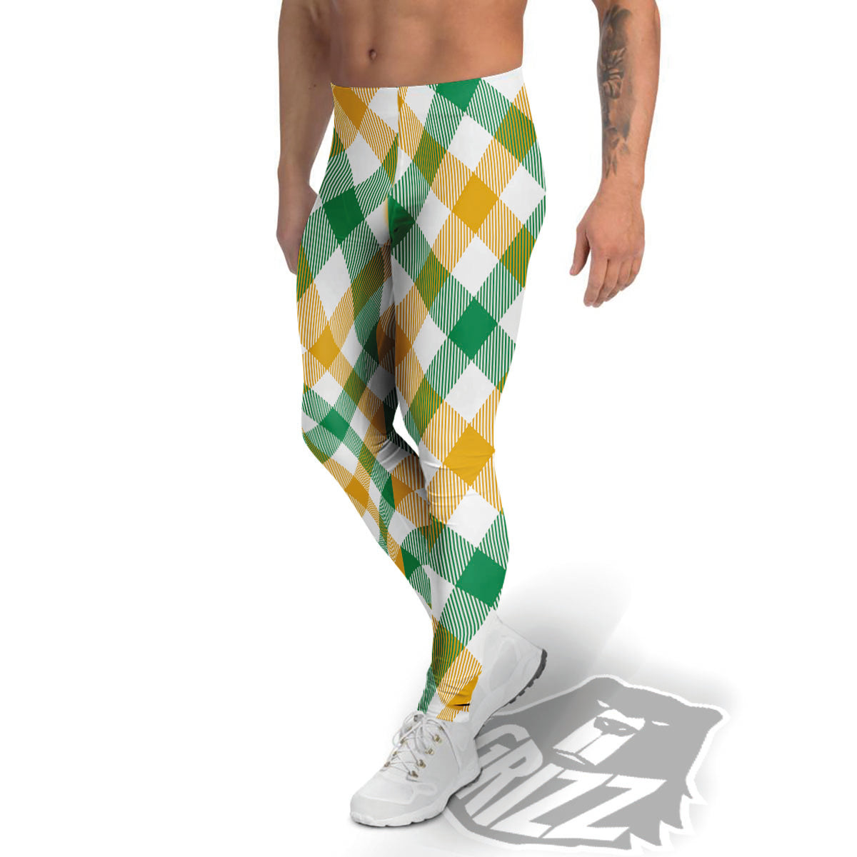 Patrick's Day Irish Plaid Print Men's Leggings-grizzshop