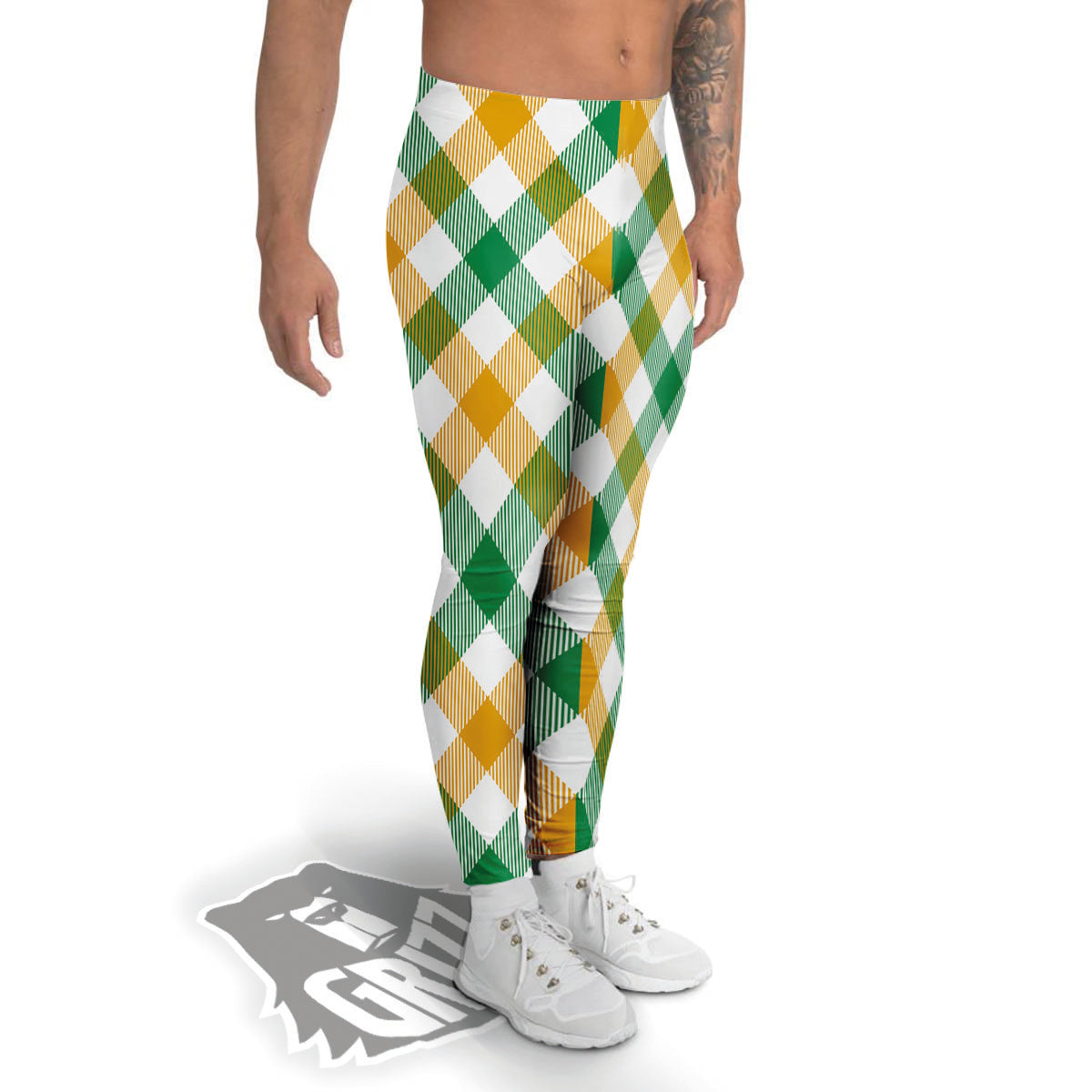 Patrick's Day Irish Plaid Print Men's Leggings-grizzshop