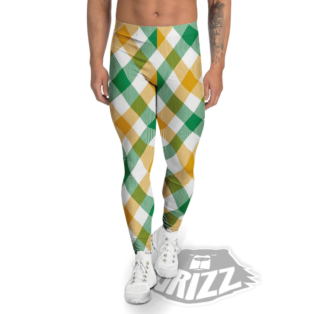 Patrick's Day Irish Plaid Print Men's Leggings-grizzshop