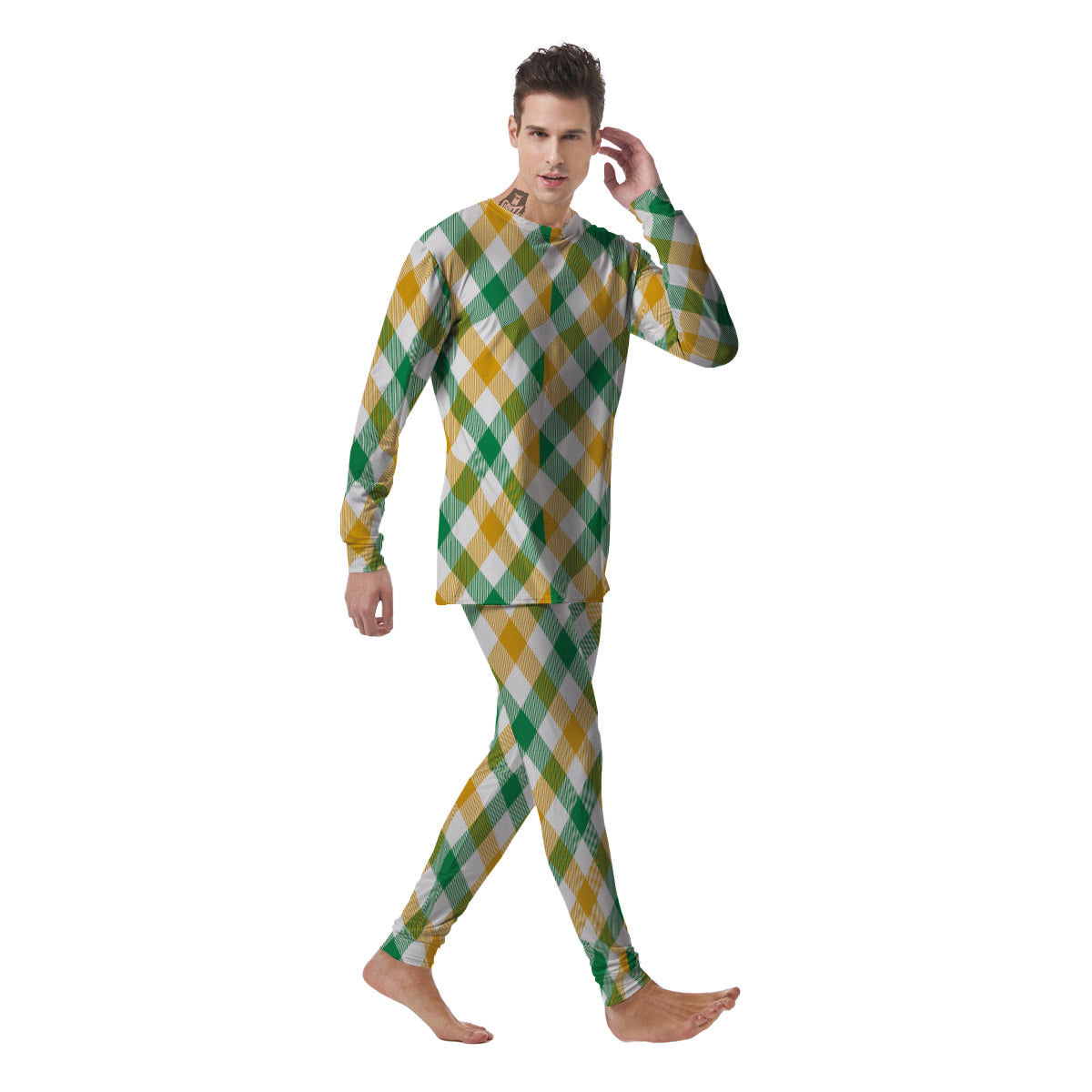 Patrick's Day Irish Plaid Print Men's Pajamas-grizzshop