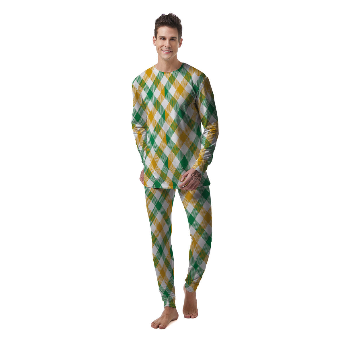 Patrick's Day Irish Plaid Print Men's Pajamas-grizzshop