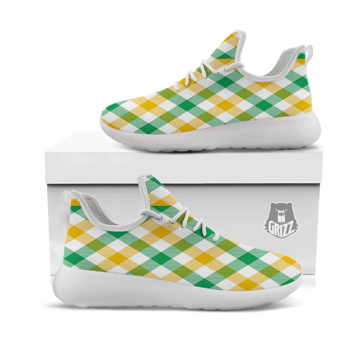 Patrick's Day Irish Plaid Print White Athletic Shoes-grizzshop