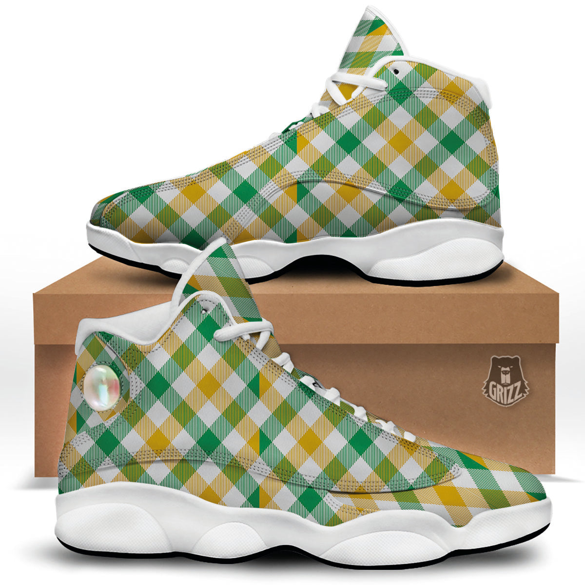 Patrick's Day Irish Plaid Print White Basketball Shoes-grizzshop