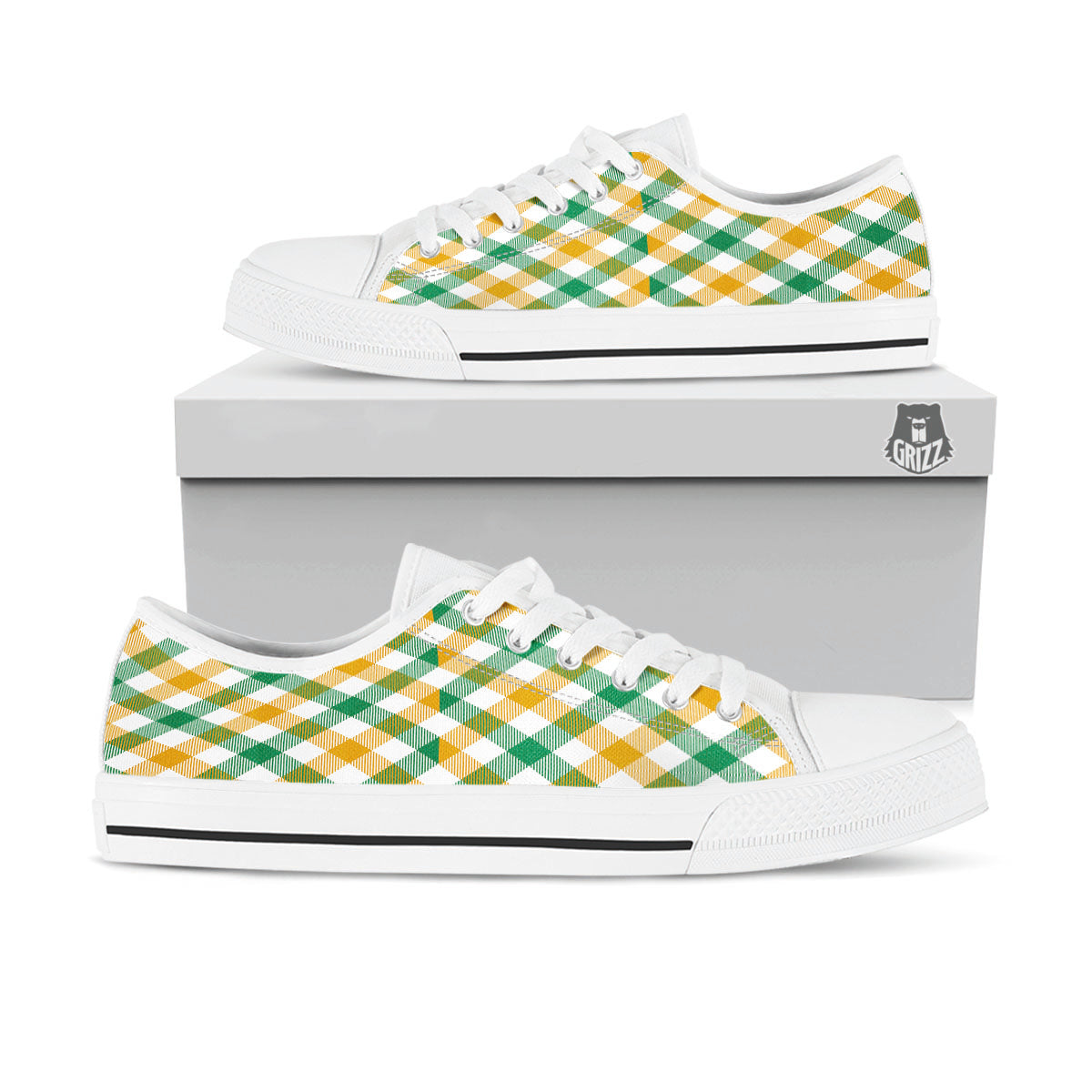 Patrick's Day Irish Plaid Print White Low Top Shoes-grizzshop