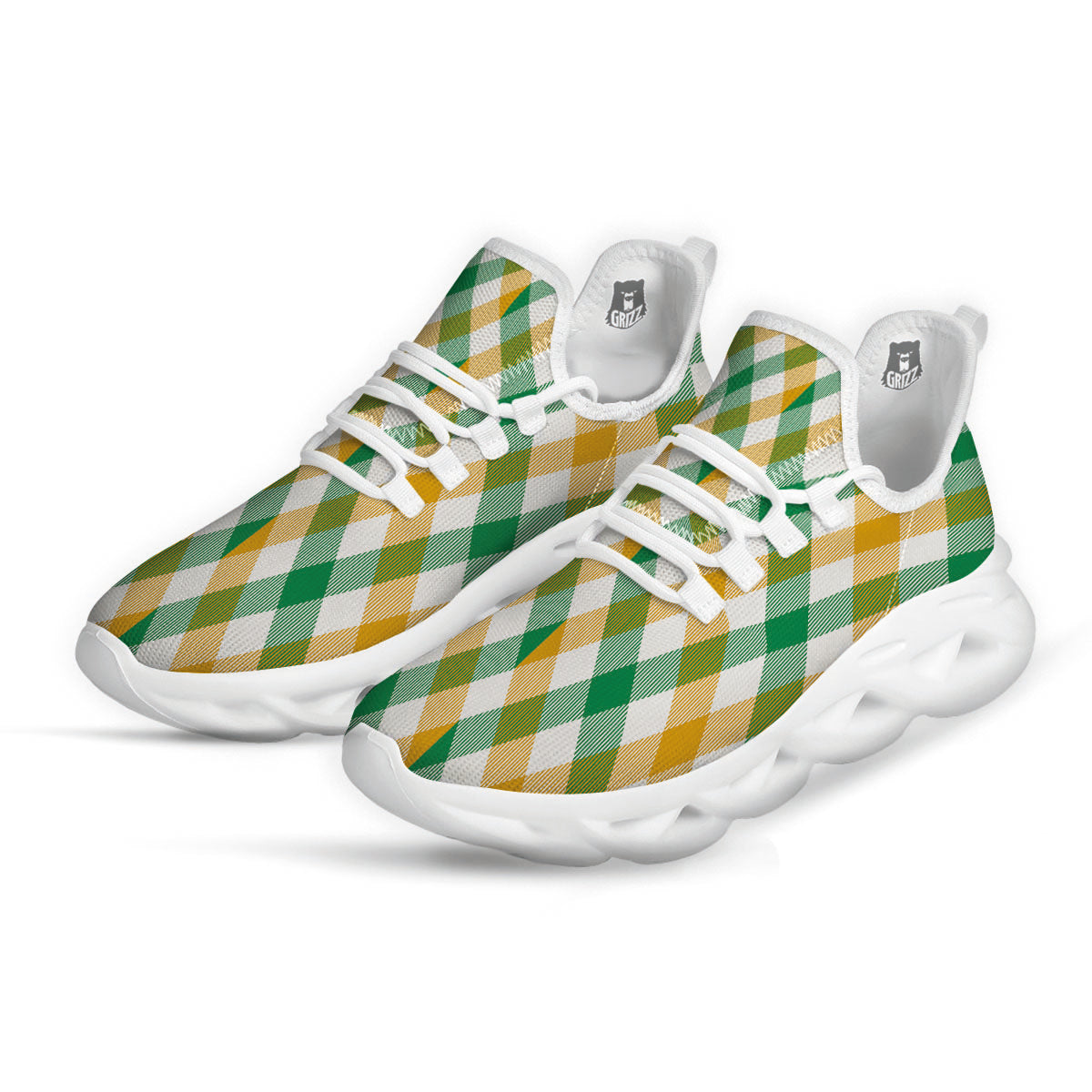 Patrick's Day Irish Plaid Print White Running Shoes-grizzshop