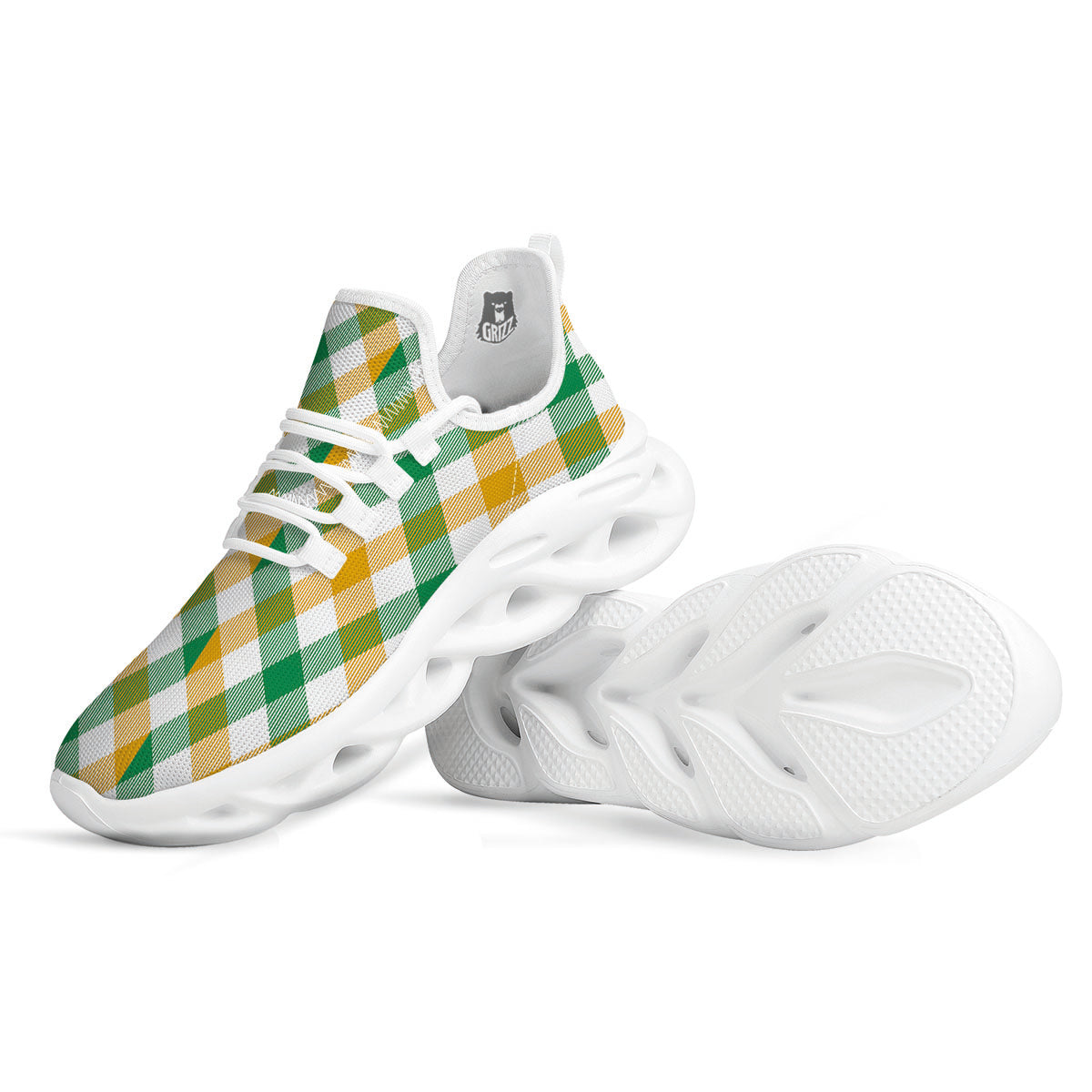 Patrick's Day Irish Plaid Print White Running Shoes-grizzshop